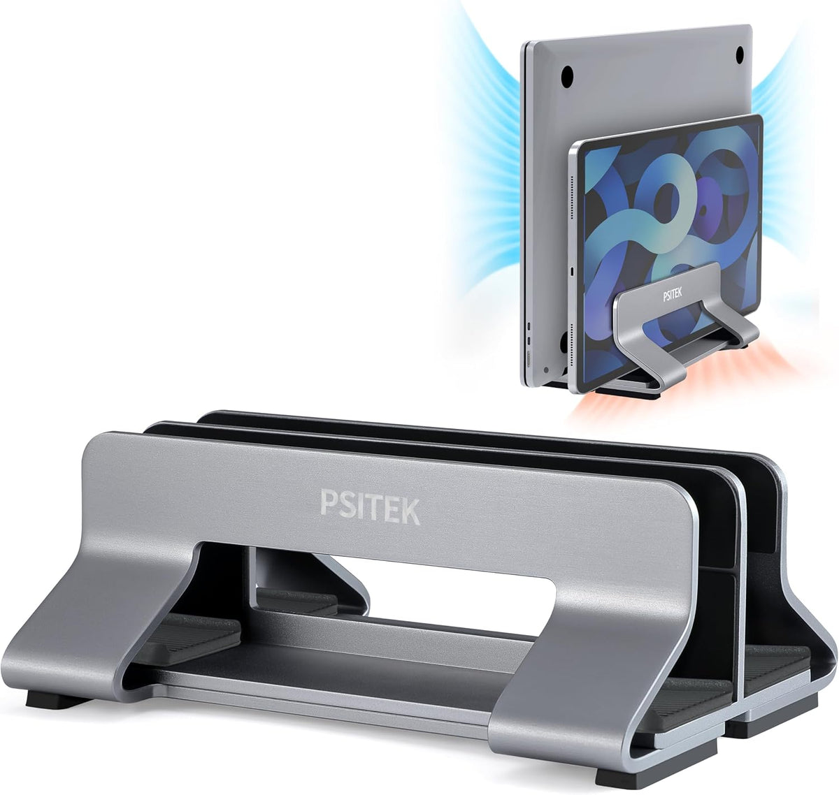 Psitek Soporte vertical de aluminio para dos computadoras portátile...