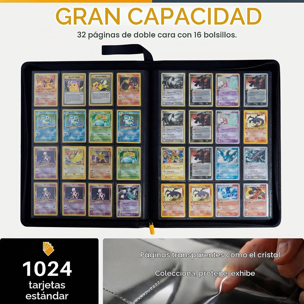 X PRO - Carpeta para tarjetas de más de 1000 tarjetas, viene con 200 fundas para tarjetas, compatible con TCG, Sports, MTG y más, carpeta de 16 bolsillos para tarjetas, carpeta TCG