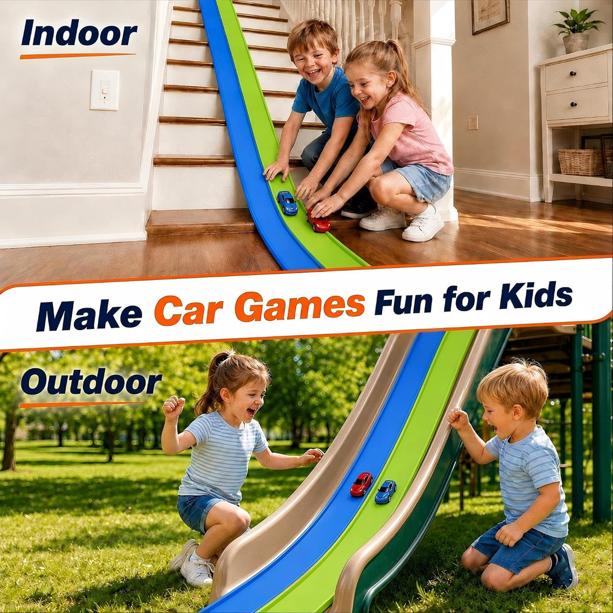 Pistas flexibles de 15 pies de pista de carreras flexibles para niños, juego de pista de auto de bricolaje con autos de rebote 1/64, pistas de carreras enrollables portátiles con ventosas fuertes