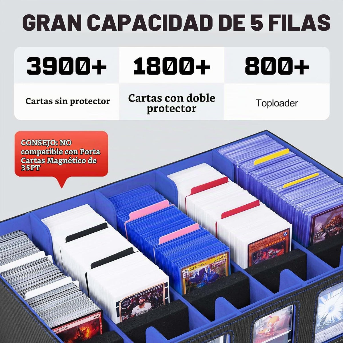 ZLCA Tarjetero/caja de almacenamiento para cartas de 5 filas con asa, caja de almacenamiento MTG