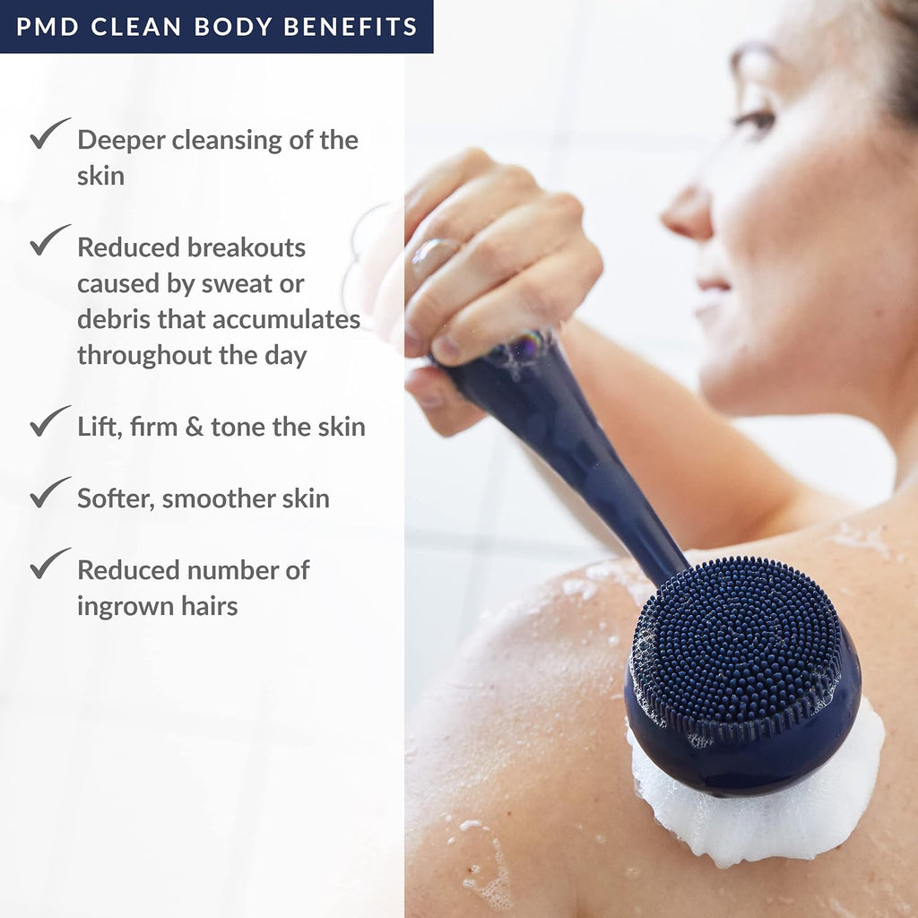 PMD Beauty Clean Body - Dispositivo Eléctrico Inteligente de Limpieza con Cepillo de Silicona y Tres Accesorios Intercambiables para Limpiar, Exfoliar y Masajear el Cuerpo
