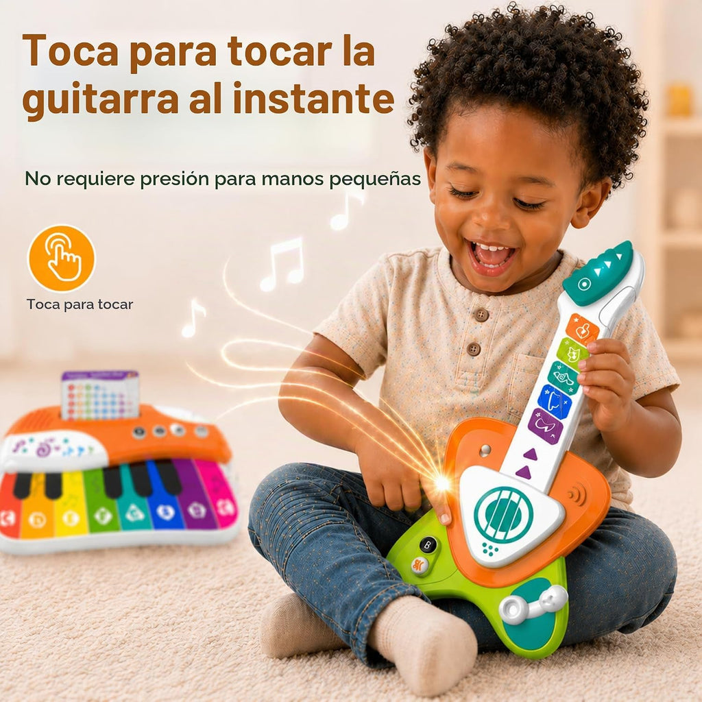 Juguete de guitarra para niños pequeños, guitarra táctil 2 en 1 y piano
