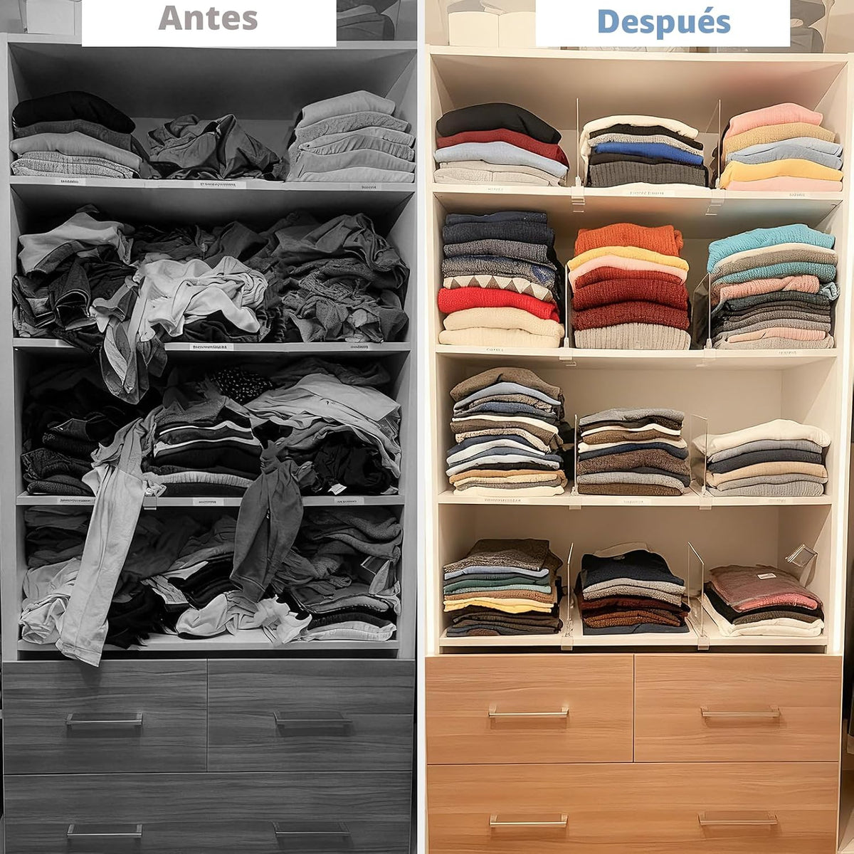 Organizador de bolso para divisores de estantería de armario: acrílico transparente 8-pack