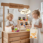 Toyssa Juego de 40 piezas de alimentos de madera con estante de tienda de comestibles y juguetes de corte, accesorios de cocina para niños pequeños, agricultores educativos, regalos de juego de rol para niñas y niños de 3 a 7 años