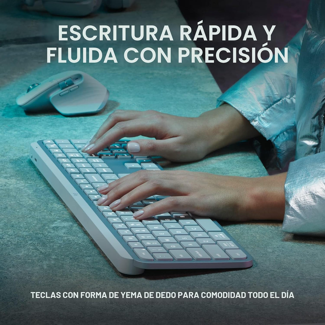 Logitech MX Keys S - Teclado inalámbrico, perfil bajo, escritura si...