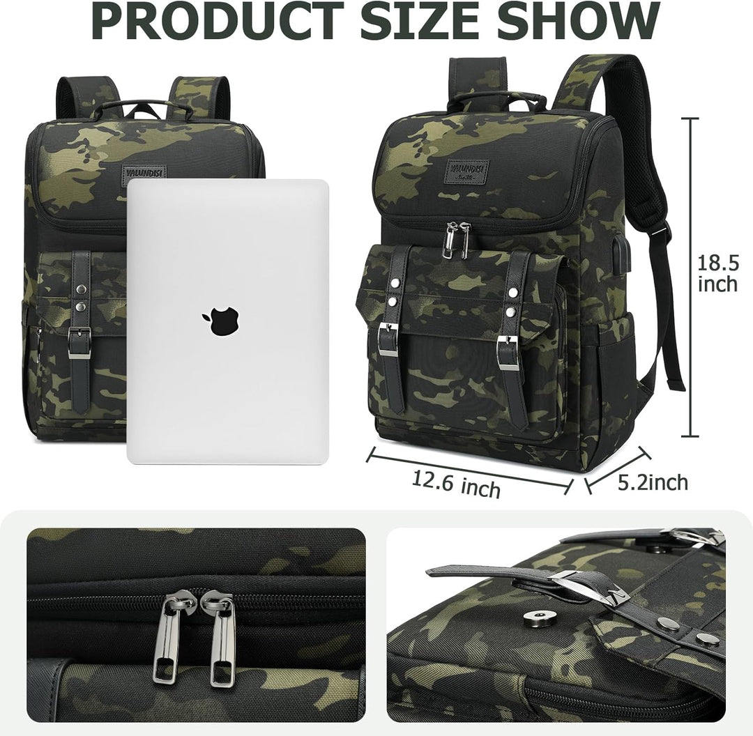 YALUNDISI Mochila vintage de viaje para laptop con puerto de carga...