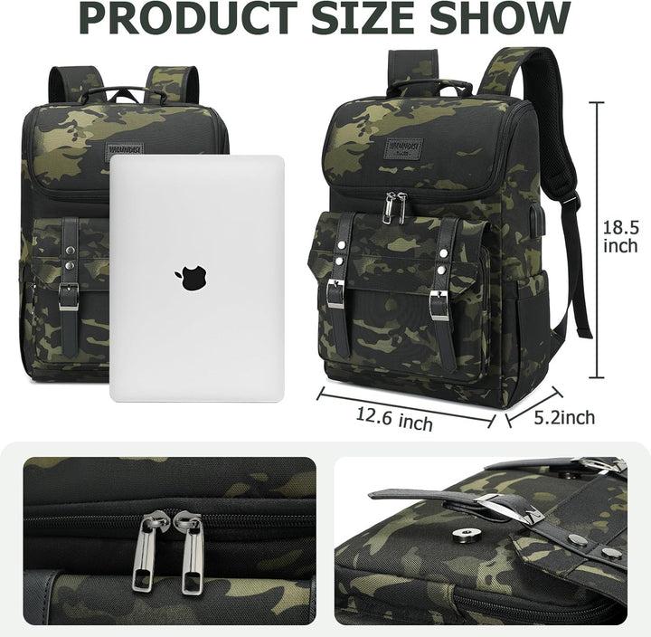 YALUNDISI Mochila vintage de viaje para laptop con puerto de carga...