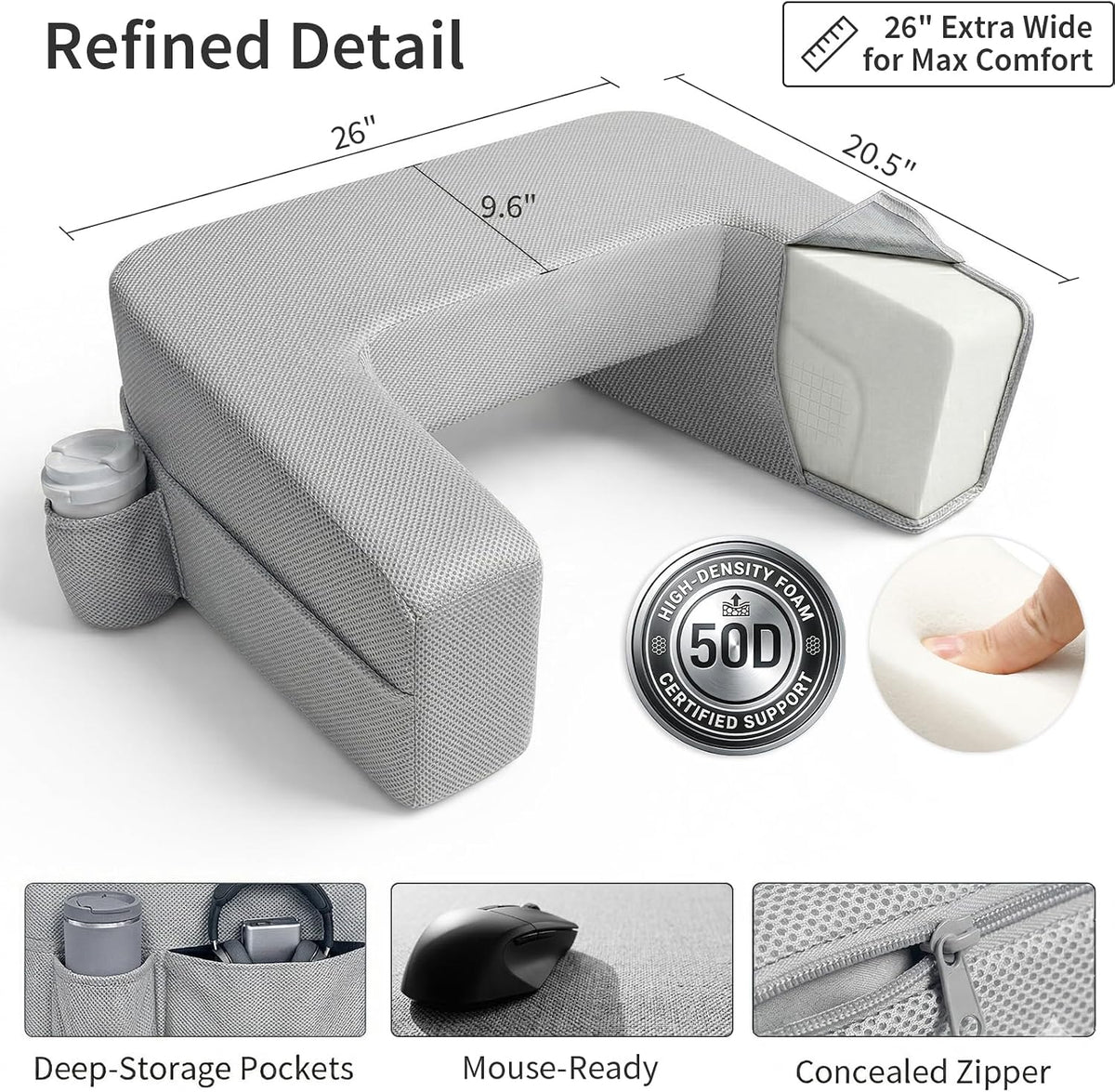Almohada de lectura para juegos, almohada de escritorio de regazo para laptop, almohada de regazo con bolsillo para tazas, almohada de juegos de máxima comodidad para regazo en la cama, sofá,