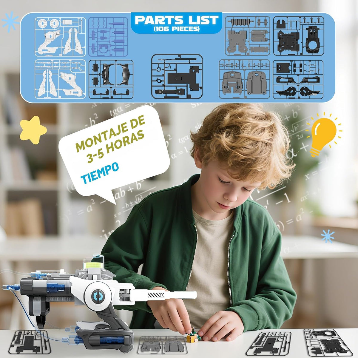 Juguete mecánico robótico STEM de mano, kit de ingeniería de bricolaje para niños mayores de 8 años (blanco)