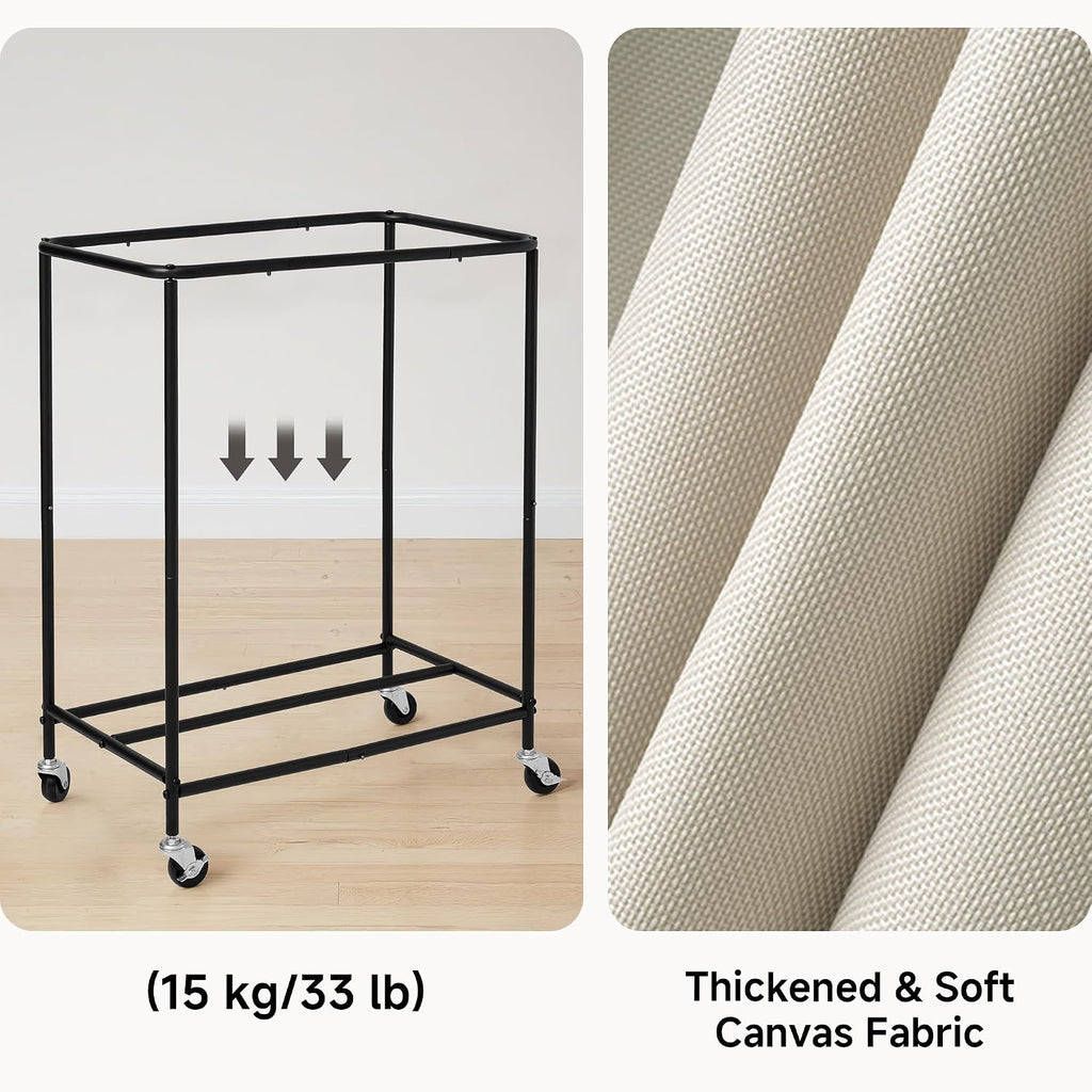 StorageWorks 2 Sección de Cesta de Lavandería, 100L Beige Clasificador con Ruedas