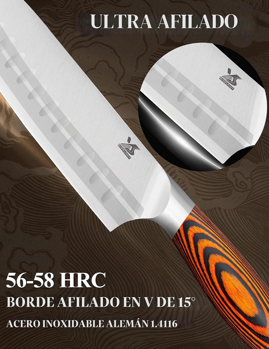 Juego de cuchillos de cocina de 7 piezas, acero inoxidable alemán para cuchillos de chef con mango de madera de Pakkawood, juego de cubiertos perfecto para regalo