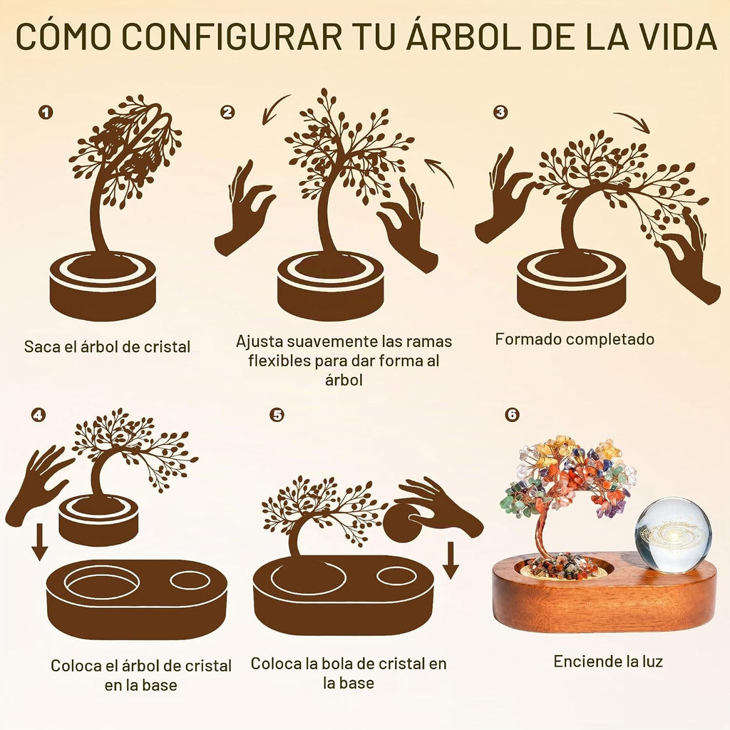 Árbol de la vida de cristal de 7 chakras con bola de cristal