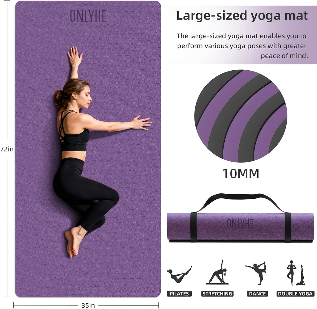 Tapete de yoga ancho de grosor (0.394 pulgadas), antideslizante, antidesgarros, tapete de pilates extra grande de 72 x 35 pulgadas para entrenamientos en casa, gimnasio y estiramiento de suelo con