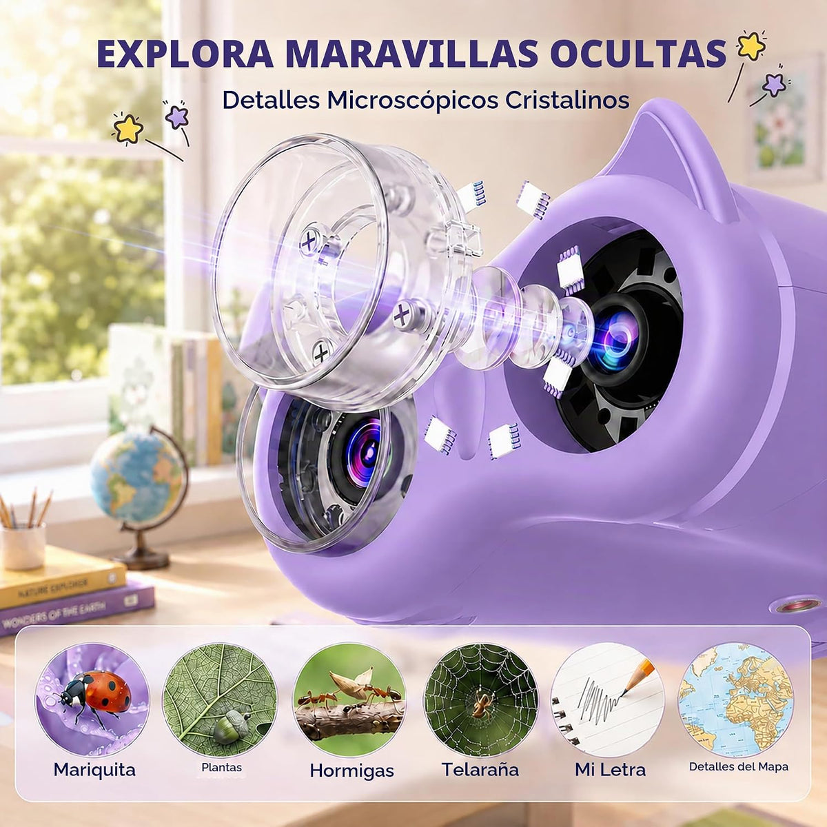 Microscopio y telescopio 2 en 1 para niños, microscopio digital de mano 1000X para niños, pantalla de 2.0 pulgadas, 8 LED, telescopio de bolsillo 10X para exteriores, cámara 1080P, juguetes