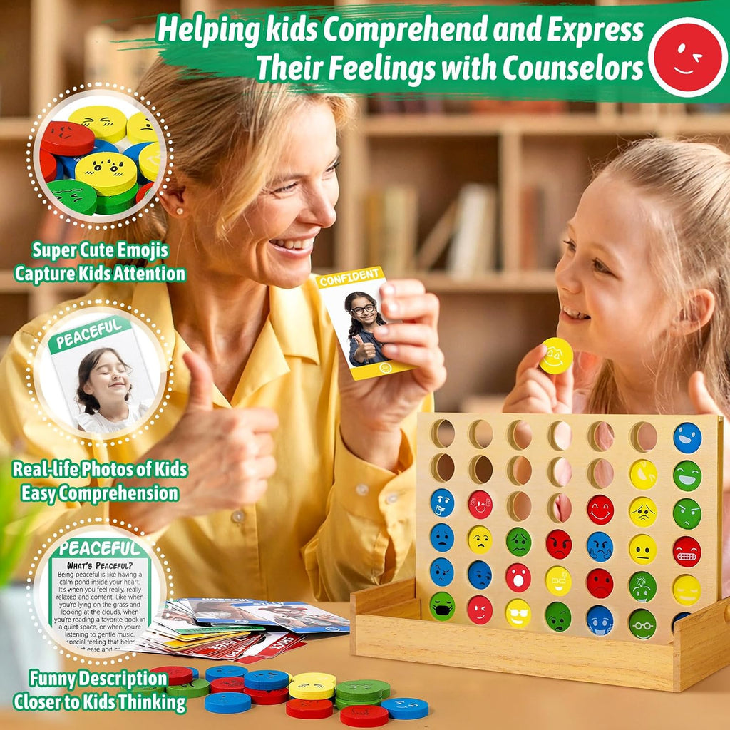 Garybank Actividades de aprendizaje social emocional para niños, juego de conexión de sentimientos con 56 tarjetas de emociones, juguetes de terapia de juego para consejeros escolares, habilidades
