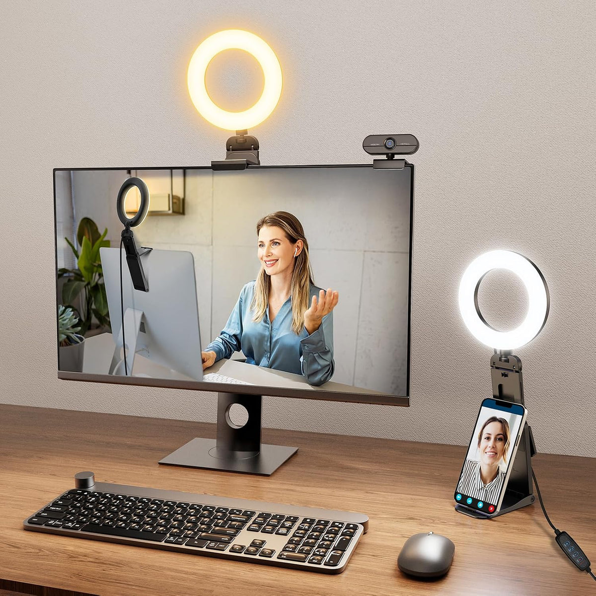 Luz de Anillo para Portátil con Clip de Escritorio, Iluminación de Videoconferencia de Computadora Pequeña con Soporte para Teléfono/Cámara Web/Monitor, Mini Luz LED Portátil de 5" para