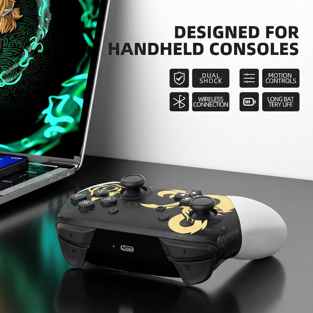 Controladores Inalámbricos de Switch con Estuche de Transporte, Compatibles con Switch/OLED/Lite/PC - Doble Motor de Vibración, Sensor de Giro, Switch Pro Controller con Activación/Despertar, Captura de Pantalla, NFC, Función Turbo - Negro