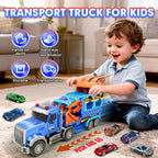 Camiones de juguete para niños de 3 a 5 6 a 8 años, camión transportador de automóviles de juguete con pista de carreras