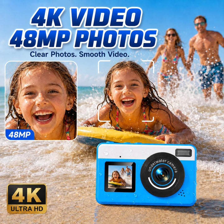 Maxmango Cámara digital submarina D70 4K - Cámara impermeable de 48...