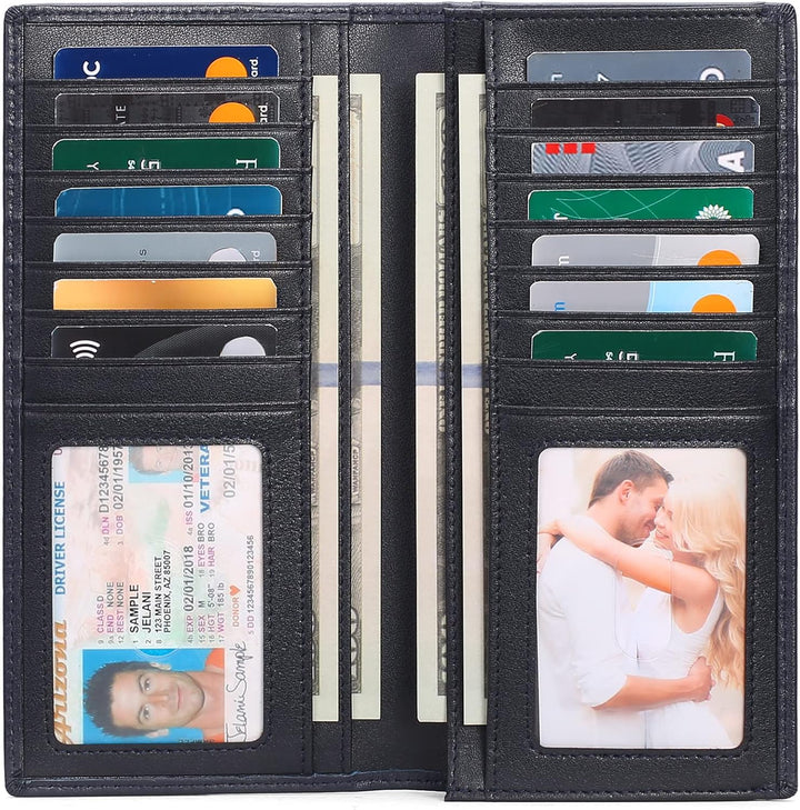 FALAN MULE Cartera de cuero genuino con bloqueo RFID delgada con ta...