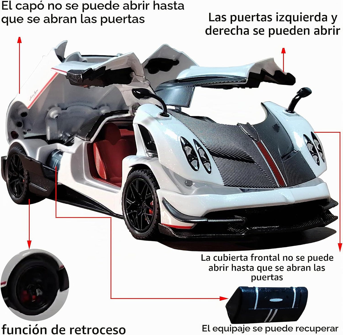 Coche de juguete modelo BC 1/24 aleación blanca coleccionable de tirón de