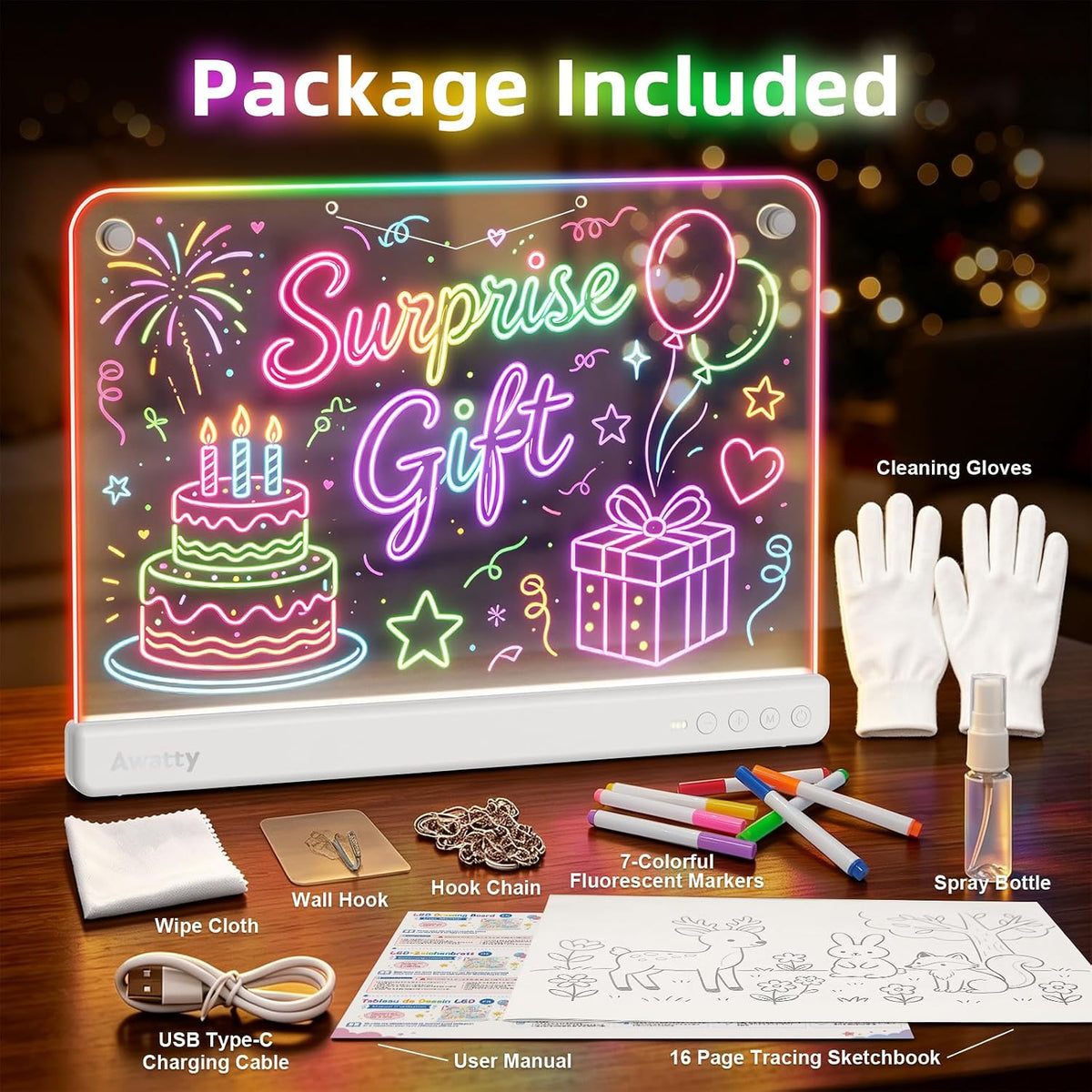 Puerta de dibujo LED de 16 pulgadas, regalos de juguetes para niños