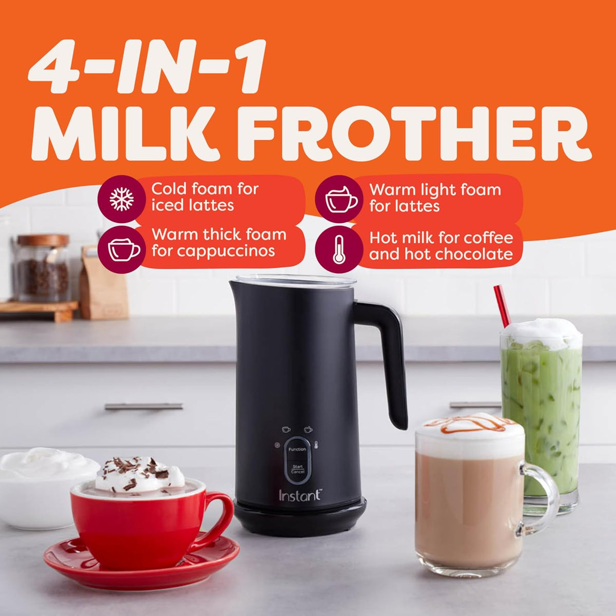 Espumador de leche Instant Pot, vaporizador eléctrico 4 en 1, fabricante de espuma caliente y fría automática de 10 oz/295 ml y calentador de leche para café con leche, capuchinos, macchiato, de los