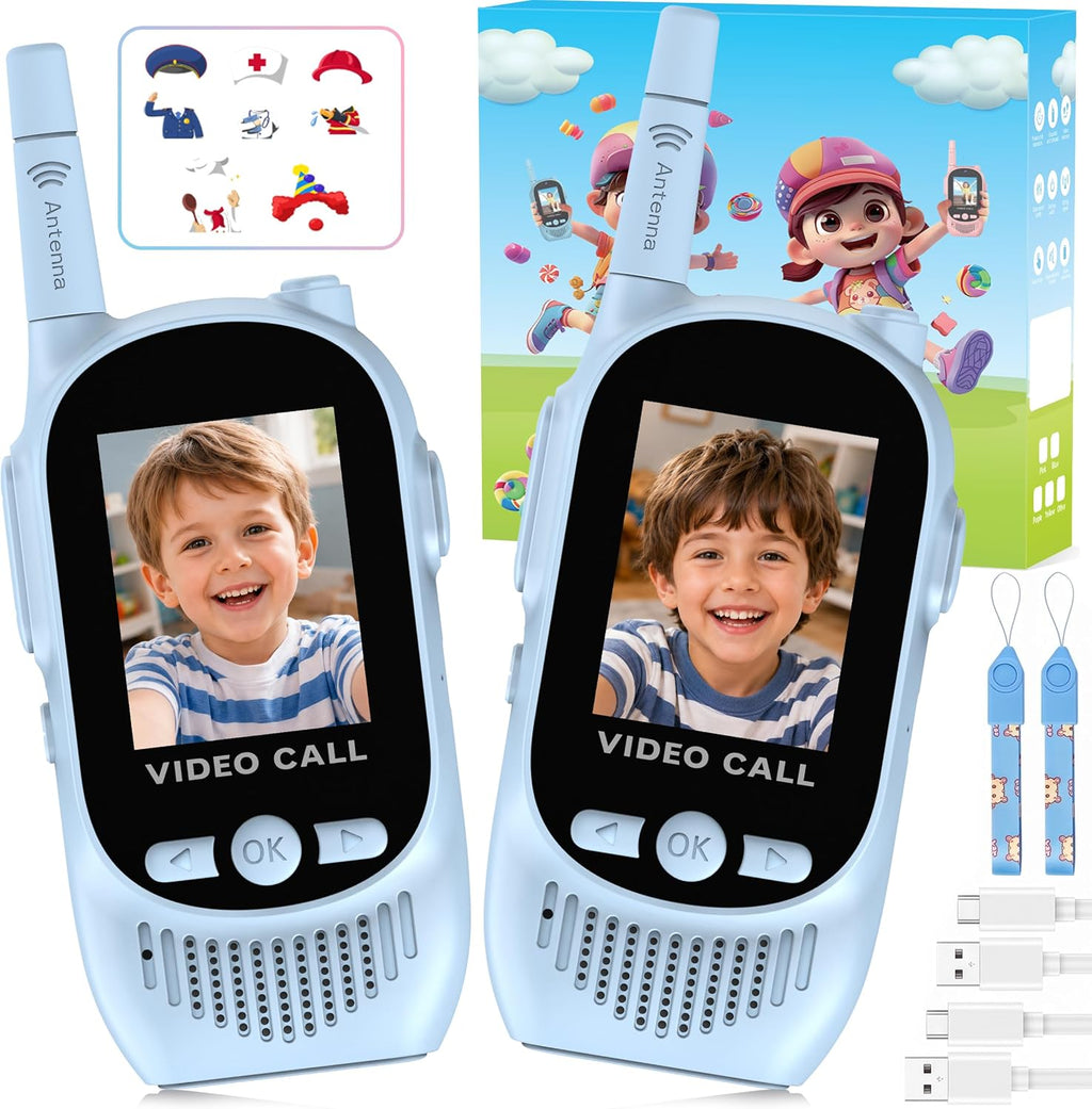 Walkie Talkies de video para niños, paquete de 2 juguetes recargables para cámara y pantalla, chat de campamento de largo alcance para interiores y exteriores, radios bidireccionales, regalos de