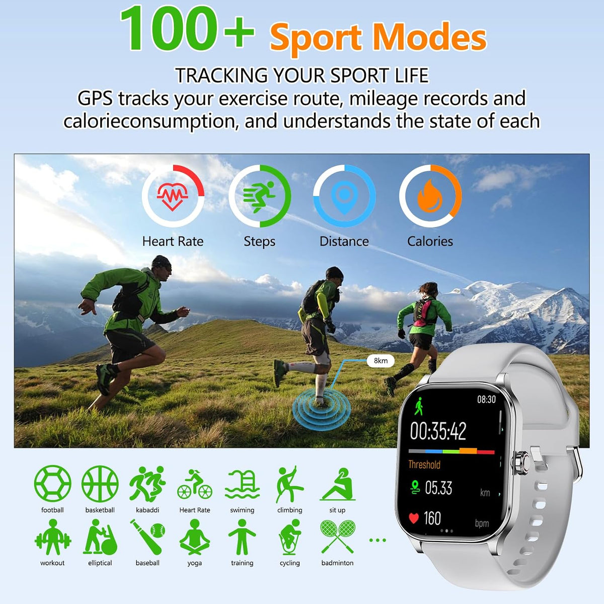 Reloj inteligente para mujeres y hombres, relojes inteligentes con GPS con frecuencia cardíaca, SpO2, monitor de sueño/estrés, más de 100 relojes deportivos de fitness, rastreador de actividad impermeable IP68 para teléfono Android/iOS (plata, 1.96