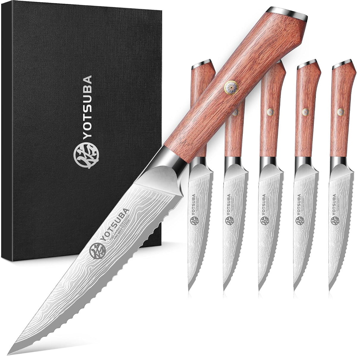 Juego de 6 Cuchillos para Filetear YOTSUBA con Larga Espiga y Mango de Madera de Etiro