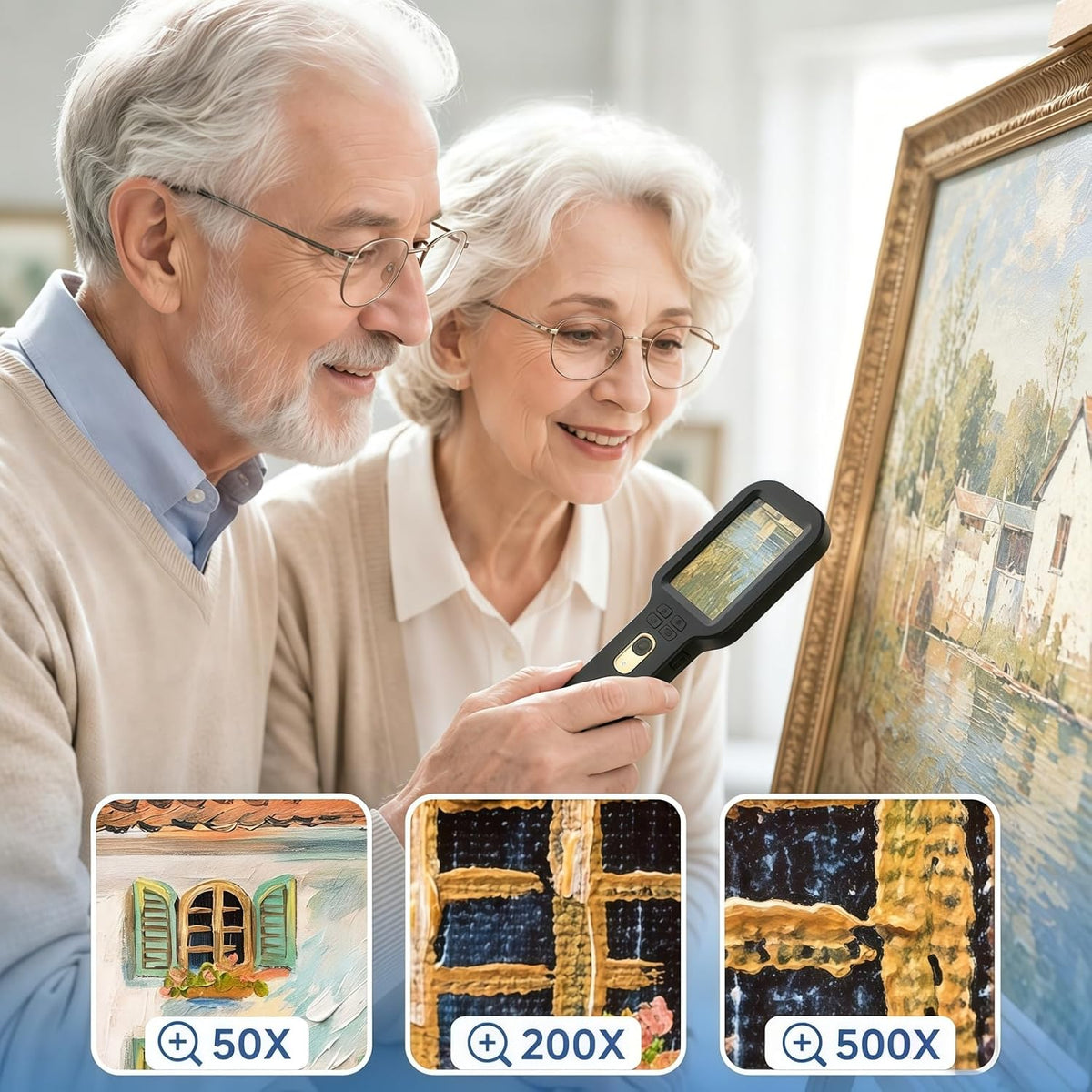 Microscopio Digital Portátil 500X, Pantalla HD IPS de 3", Ranador de Monedas y Joyas