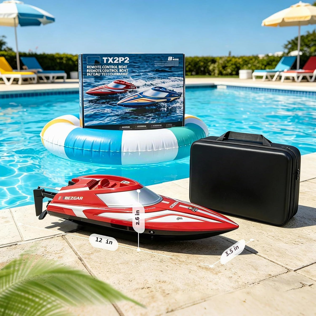 BEZGAR Barco RC de 12 pulgadas, paquete de 2 con tapa automática de maleta