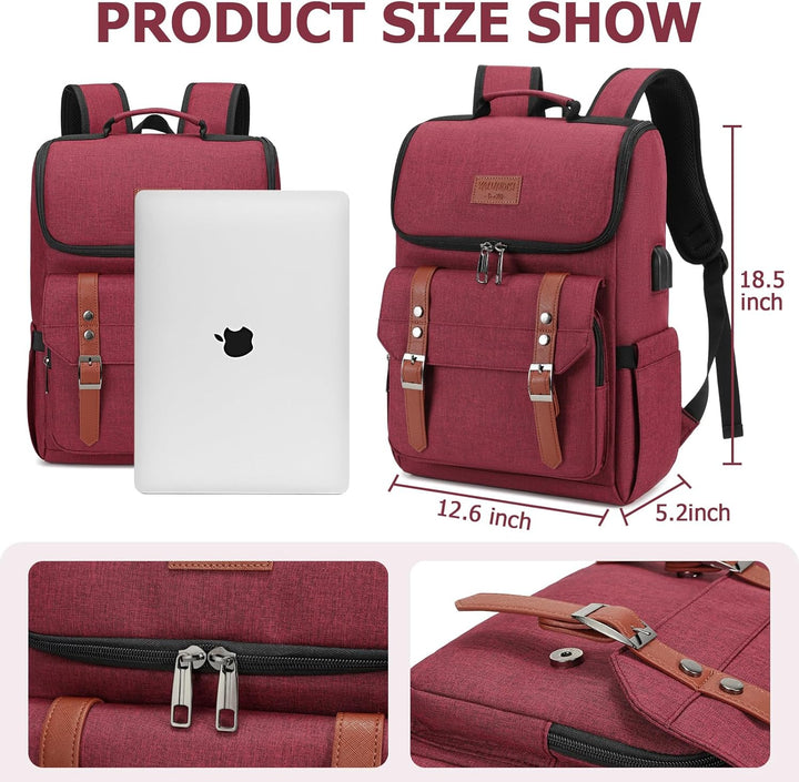 YALUNDISI Mochila vintage de viaje para laptop con puerto de carga...