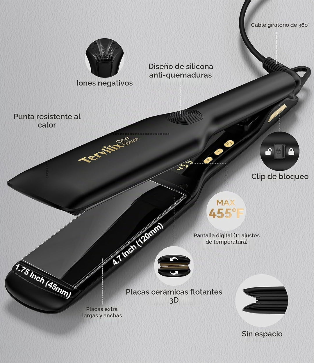 Terviiix Plancha alisadora de pelo, cubre más cabello en una pasada...