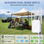 AX3000 Extensor WiFi para exteriores, doble banda 5G+2.4G Extensor de largo alcance para exteriores con POE, punto de acceso inalámbrico Wi-Fi 6, repetidor inalámbrico al aire libre