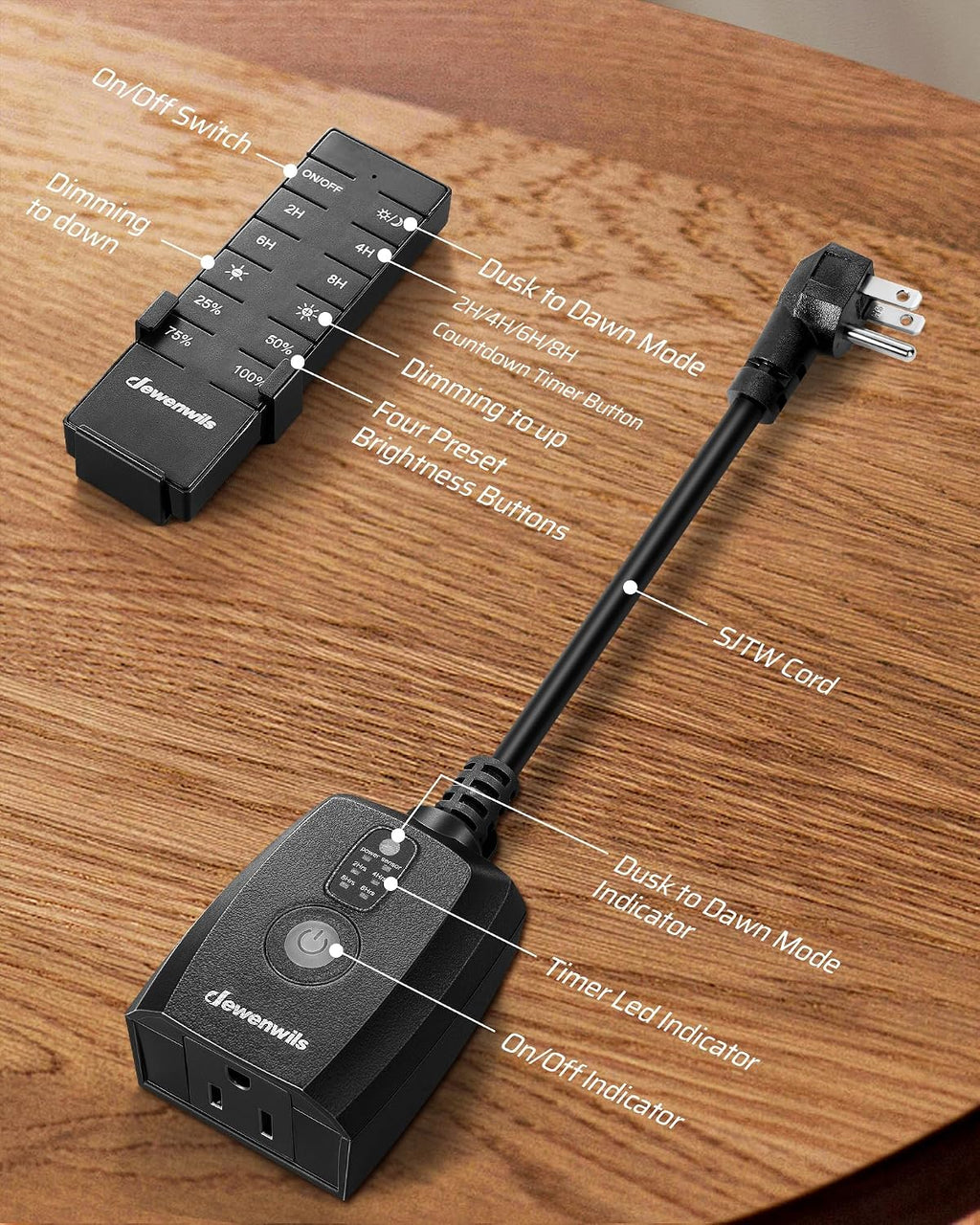 DEWENWILS Dusk a Dawn Outdoor Dimmer con Timer para String Lights