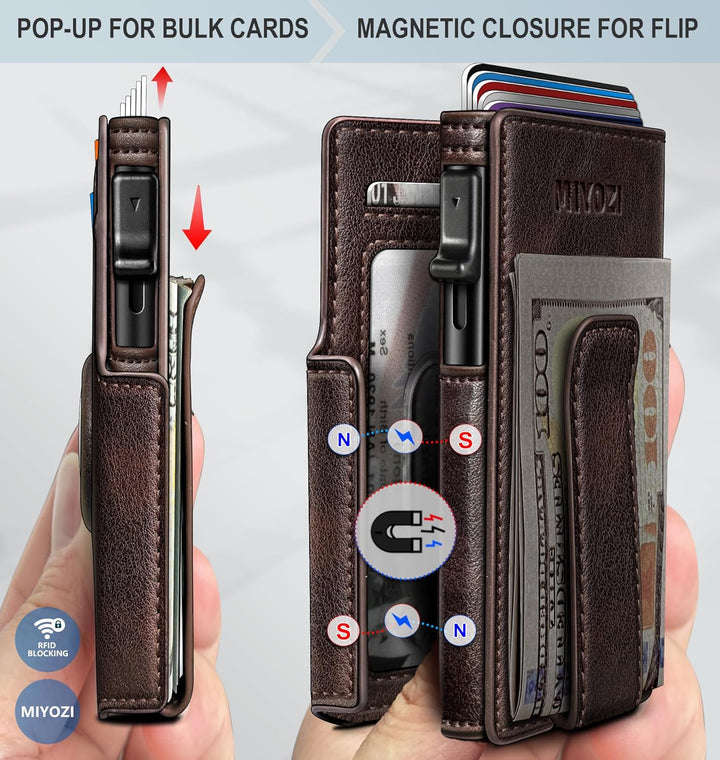 Miyozi - Billetera Airtag para hombre, con clip de dinero, estuche...