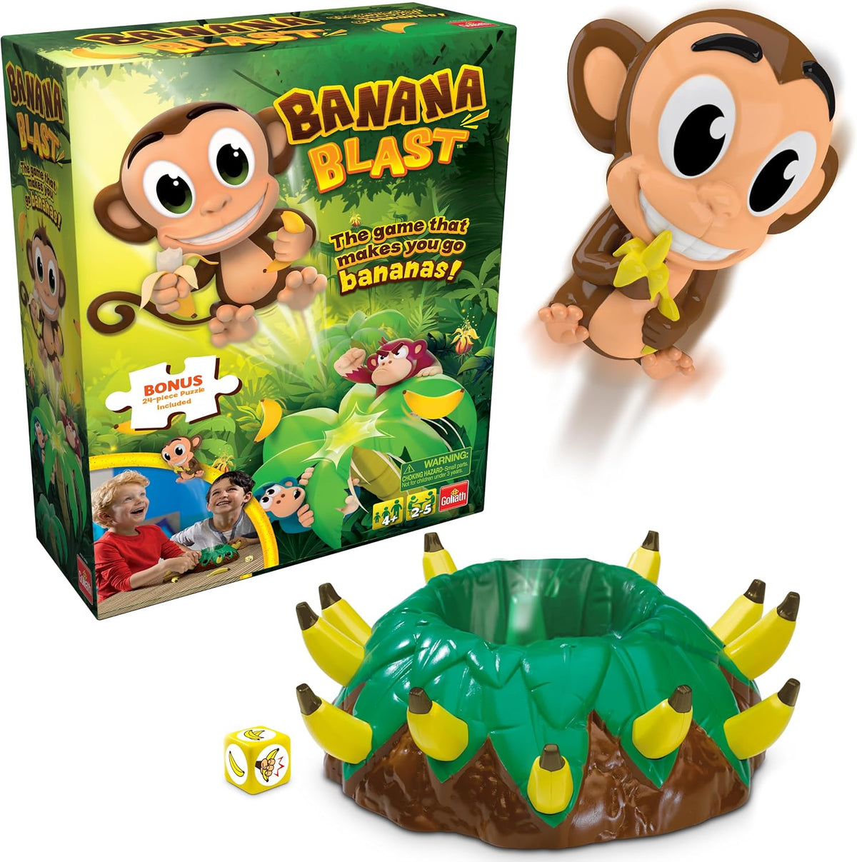 Goliath Banana Blast - Tira de los plátanos hasta que el mono salta el juego - Incluye un divertido rompecabezas colorido de 24 piezas de Goliath , verde