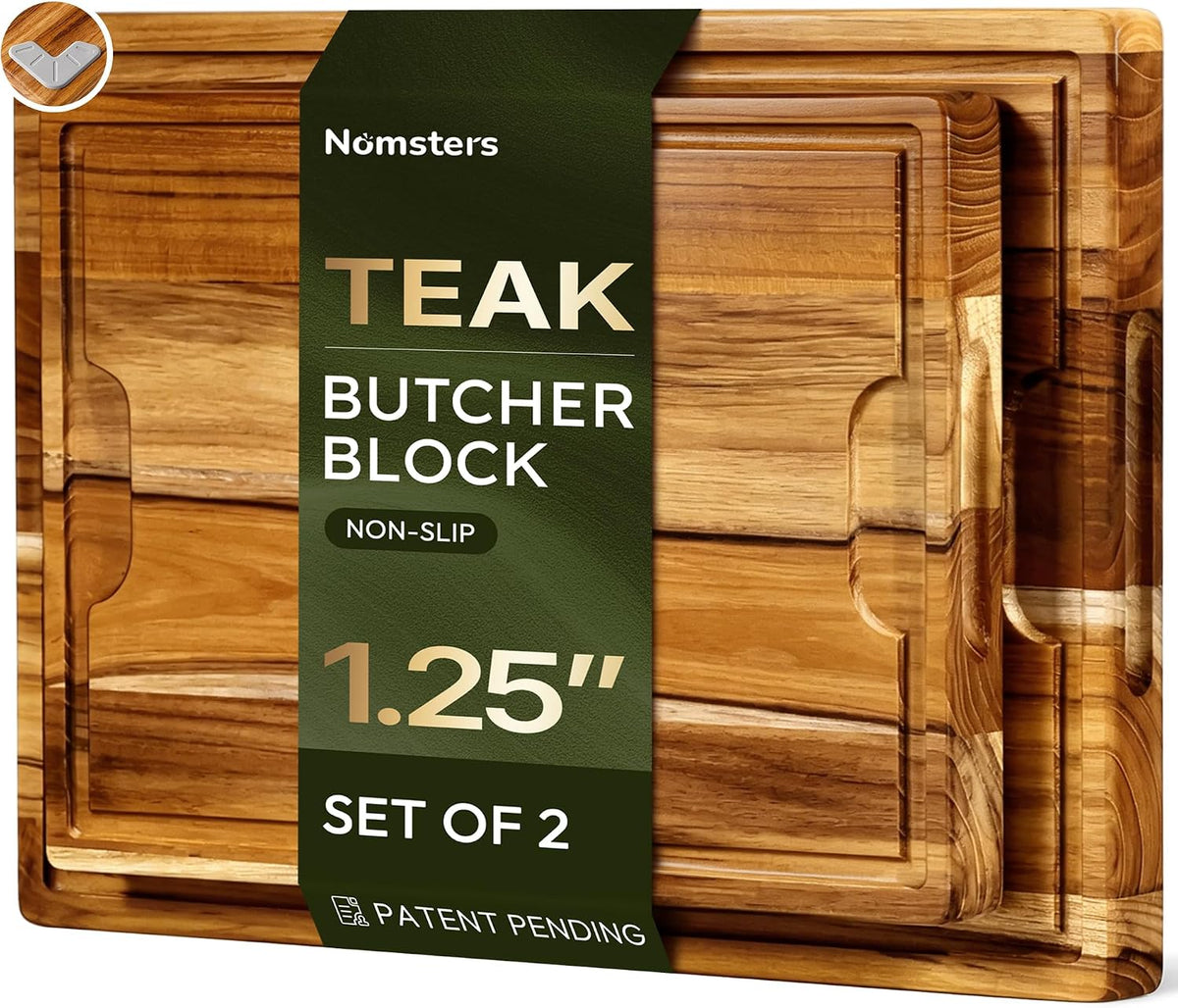 Juego de 2 Tablas de Corte de Teak con Charco de Jugos
