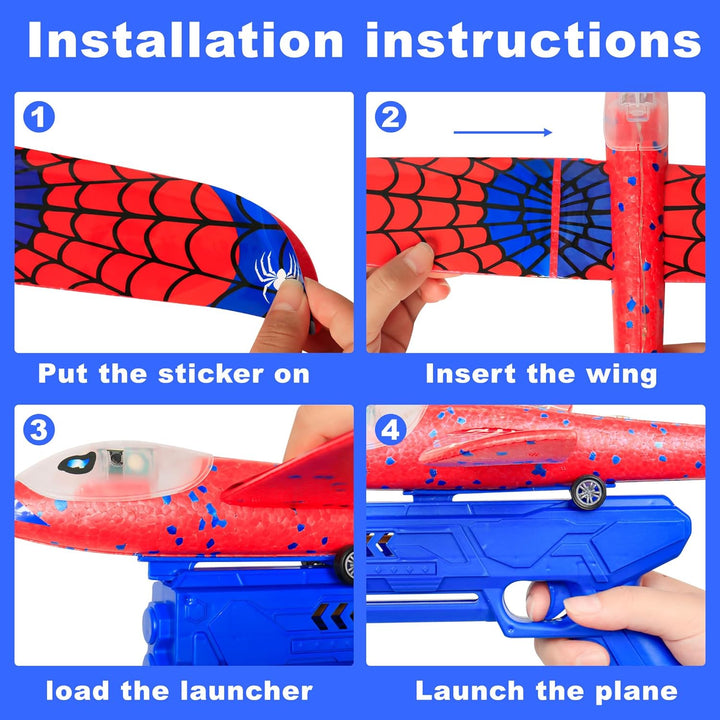 HitToys Juguete Lanzador de Aviones para Niños, Paquete de 3 Planea...