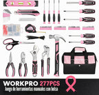 WORKPRO Juego de herramientas rosa de 277 piezas, kit de herramientas de