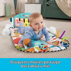 Fisher-Price Alfombra de juego para bebés Glow and Grow Kick & Play Piano Gym, juguete de aprendizaje musical azul con actividades de desarrollo para recién nacidos a partir de 0 meses