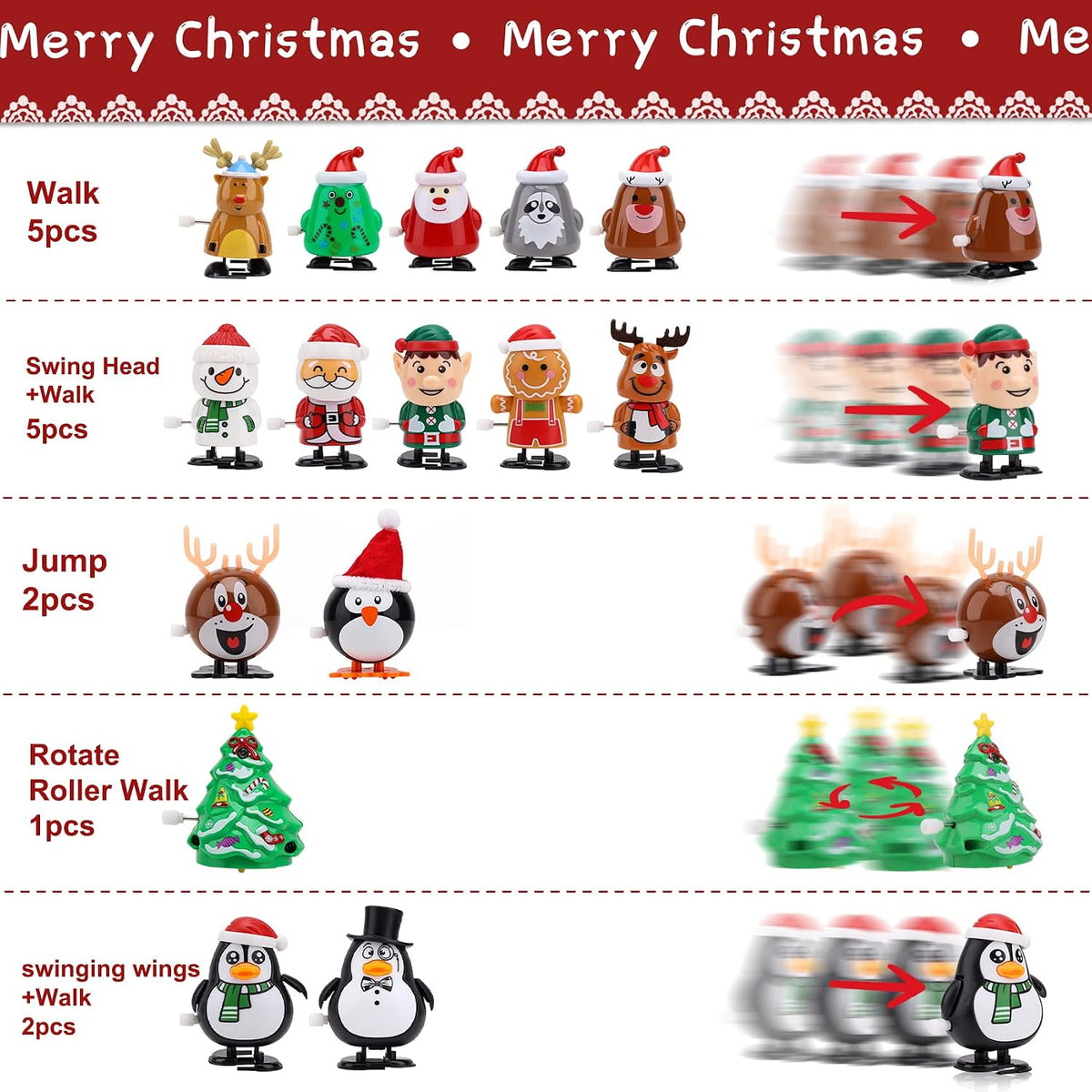30 piezas de juguetes de cuerda para niños, rellenos de calcetines de Navidad, juguetes de relojería, juguetes de primavera, recuerdos de fiesta, bolsas de golosinas para Pascua Navidad Año Nuevo