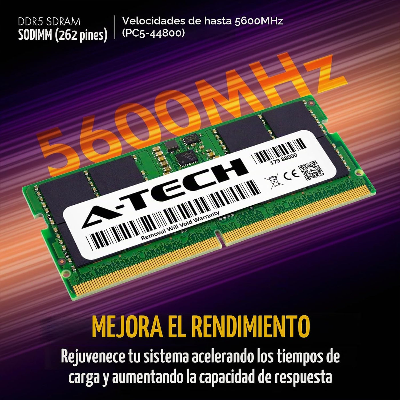 A-Tech 16GB DDR5 5600MHz PC5-44800 CL46 SODIMM 1.1V Módulo de actua...