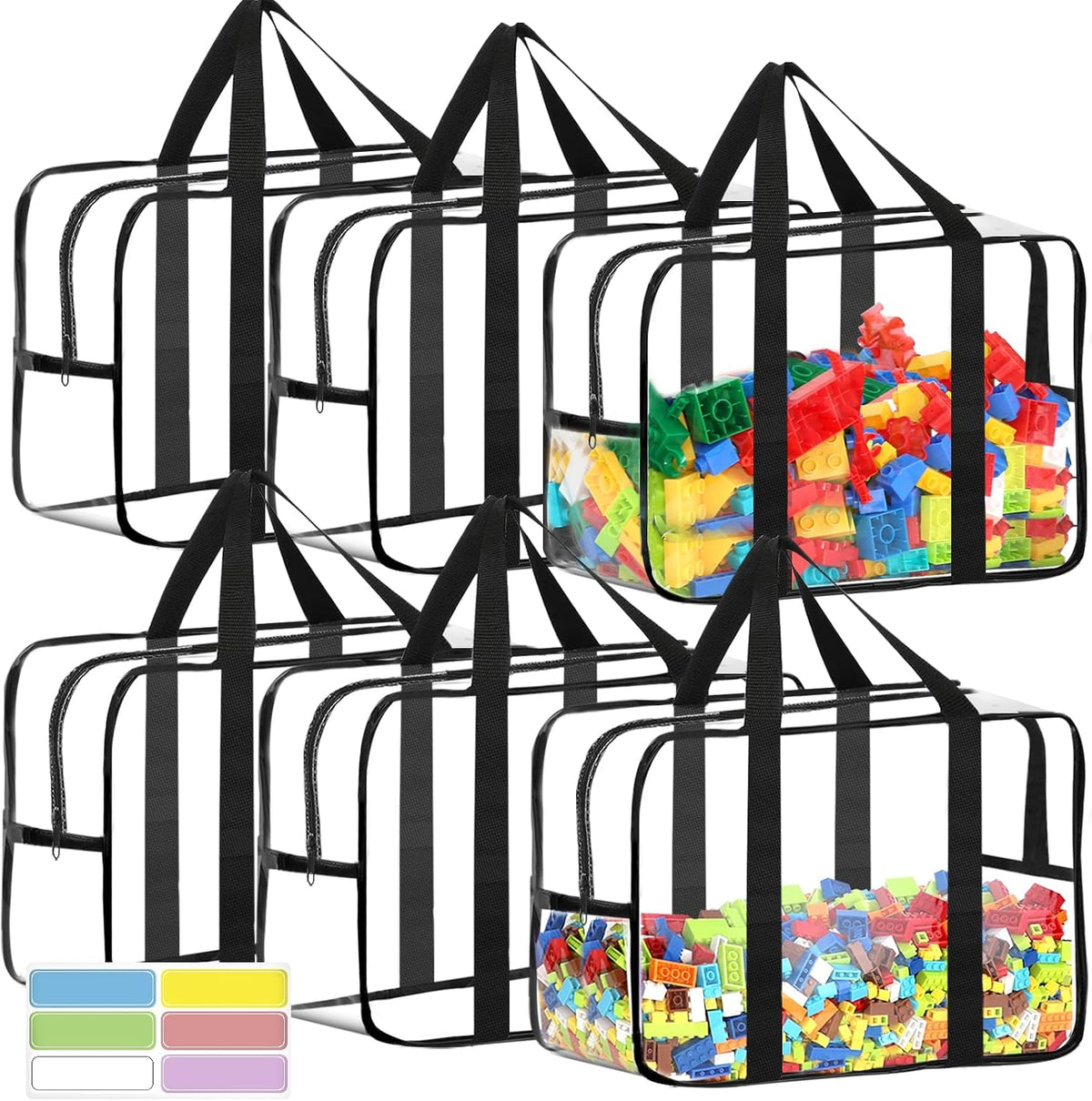 6 Pcs XXL Toy Storage Bags con Labels Reusable Clear Toy Organizer