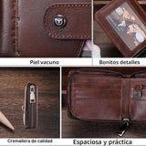 BULLCAPTAIN Billetera de Cuero Genuino para Hombre con Cremallera V...