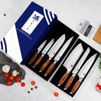 Juego de cuchillos de cocina de 7 piezas, acero inoxidable alemán para cuchillos de chef con mango de madera de Pakkawood, juego de cubiertos perfecto para regalo