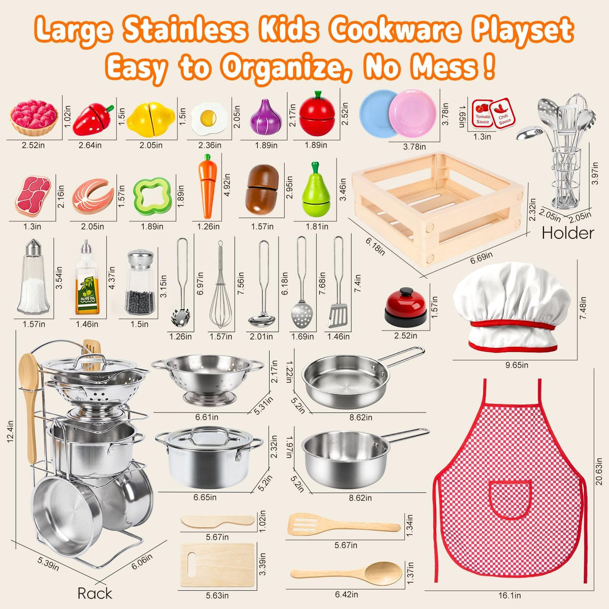 Juego de accesorios de cocina, juego de cocina para niños de acero
