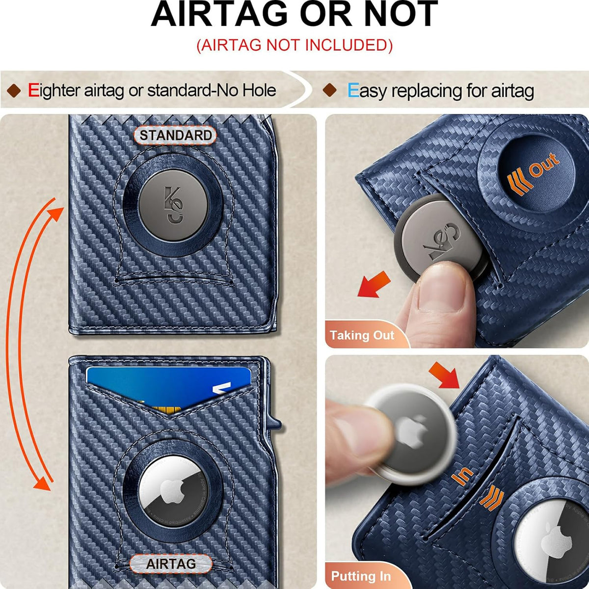 KEMISANT Billetera Airtag para hombre, delgada con bolsillo frontal...