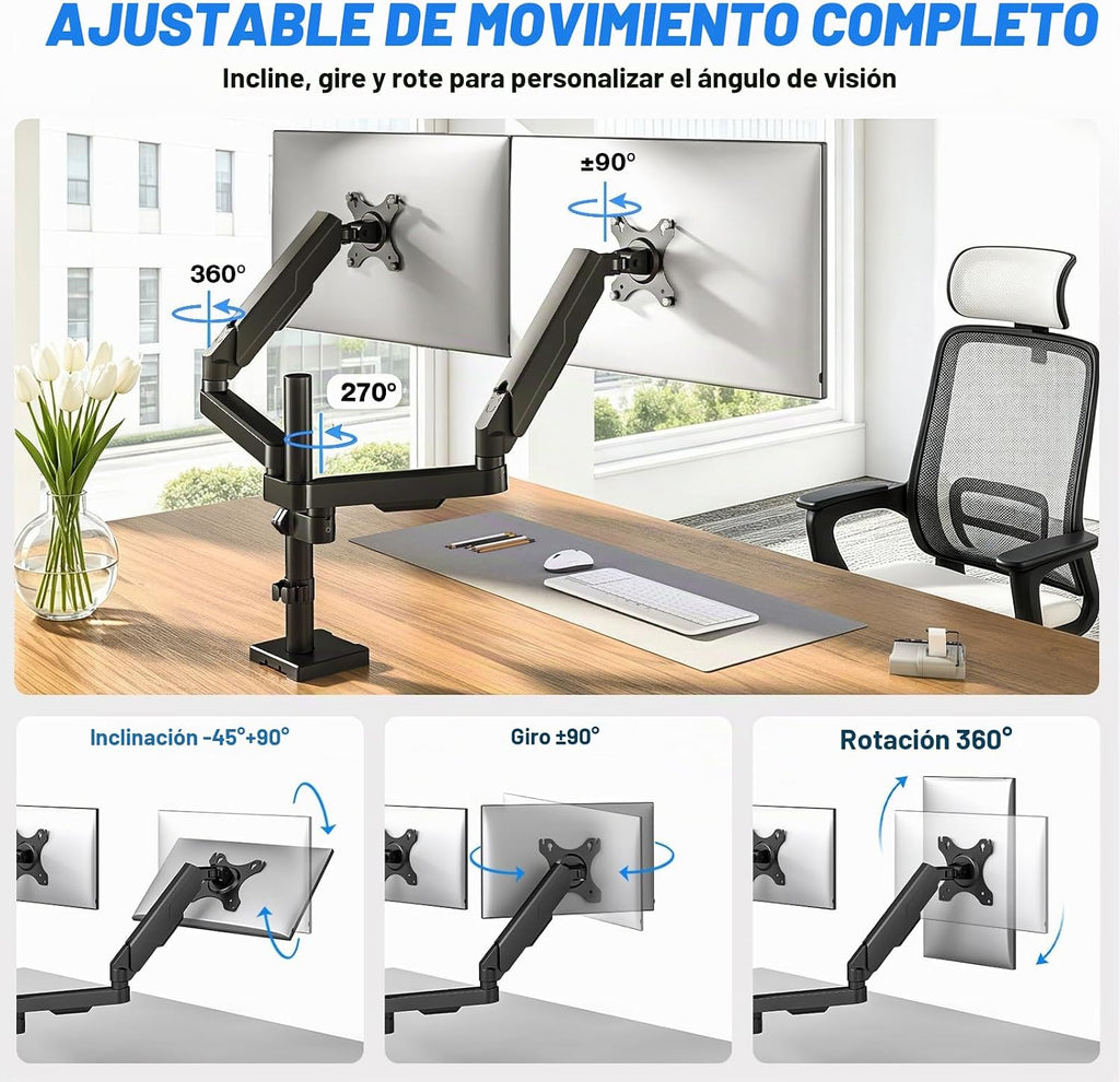 Rfiver Soporte de escritorio para monitor doble para pantallas de 17 a 34